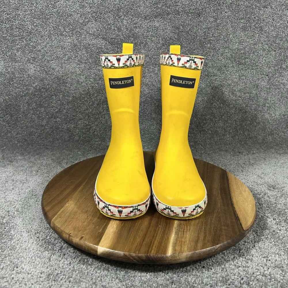 Pendleton Tucson Boys Size 13/1 Yellow Aztec Rubber Mid-Calf Rain Boots Used